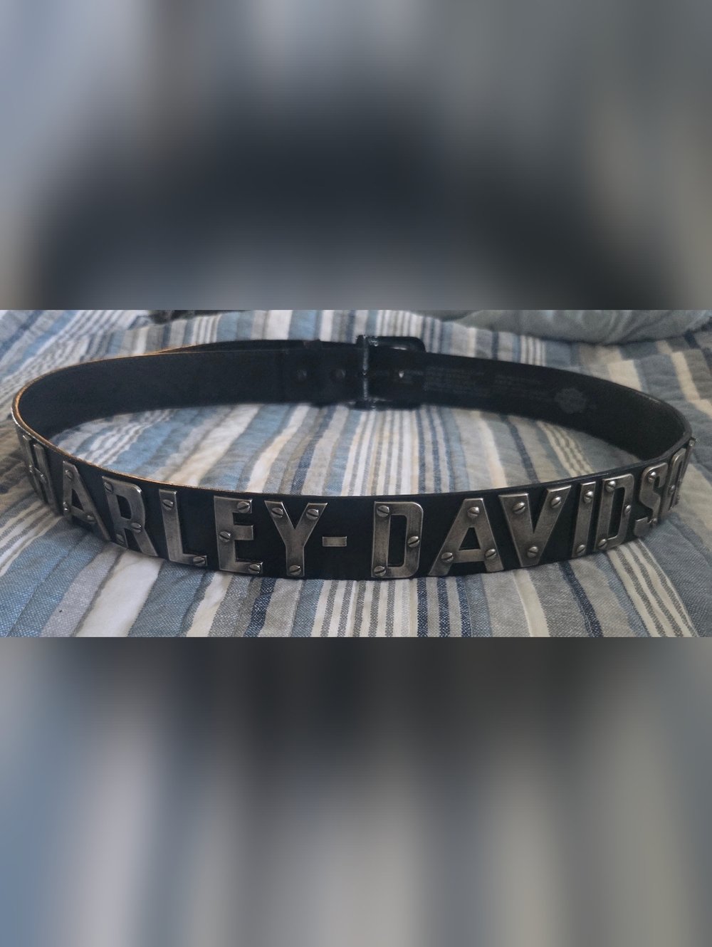 Harley-Davidson Black Leather Belt with Silver Raised Logo
